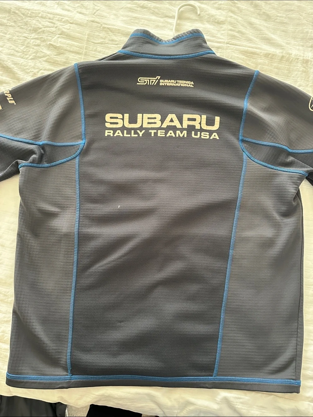 Subaru Rally Team USA Men's Gray Performance Zip Jacket with Blue Trim
